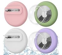 4 Pack Apple Tag Holder for Kids Hidden Case, Silicone Waterproof Tag Holder with Invisible Pin, Anti-Lost, for Children, Elderly, Pets, Luggage & Clothing (Violet+White+Pink+Matcha)