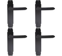 4 Pack - Art Deco Internal Latch & Lock Door Handle Matt Black Lever on Backplate Reeded