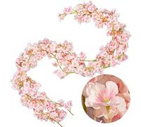 4 Pack Artificial Cherry Blossom Garland White Silk Floral Vine 5.9ft Faux Cherry Blossom Flower String Fake Flower Hanging Garland for Home Wedding Indoor Outdoor Fireplace Wall Decoration(Pink)