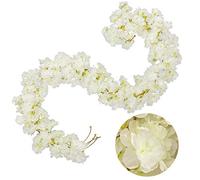 4 Pack Artificial Cherry Blossom Garland White Silk Floral Vine 5.9ft Faux Cherry Blossom Flower String Fake Flower Hanging Garland for Home Wedding Indoor Outdoor Fireplace Wall Decoration(White)