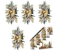 4 Pack Artificial Christmas Teardrop Swag, Stair Teardrop Swag Wreath, Christmas Staircase Decoration, Xmas Hanging Swag for Home Holiday Decor (Green 4 PCS)