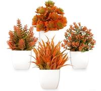 4 Pack Artificial Fall Plants in Pots| Small Faux Greenery Set for Home Office Desk Bathroom Decor| Low Maintenance Autumn Fake Plants for Indoor Seasonal(White)