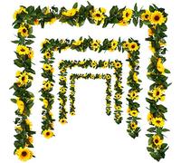 4 Pack Artificial Sunflower Garland Silk Sunflower Hanging Vine Garland with Flowers Green Leaves for Wedding Table Garden Craft Party Decoration