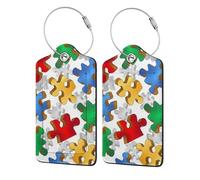 4 Pack Autism Puzzle Luggage Tags for Suitcases PU Leather Privacy Protection Bag Tags Travel Essentials