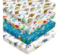 4 Pack Baby Boy Pack N Play Mini Crib Sheets Soft Fitted Baby Boy Mattress Covers Construction Truck or Dinosaur Theme Breathable Toddler Sheets for Infant (Dinosaur, Pack N Play Mini Crib Sheets)