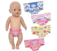4 Pack Baby Doll Nappies for 14-18 Inch Dolls, Newborn Baby Doll Diapers for Dolls 30/43/45 cm, 4 Different Cute Patterns and Styles Reusable Doll Nappies Baby Doll Accessories Gifts for Children