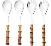 4 Pack Bamboo Handle Stainless Steel Serving Spoon Spork Set