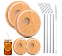 4 Pack Bamboo Lids For Glass Cups,Cymuber Reusable Wooden Lids for Glass Cups,Fit for 2.36 inch/60mm Internal Diameter Airtight Regular Mouth with Canning Lids for Drinking jars, Beer Glasses,Soda Can