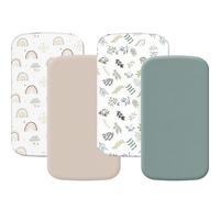4 Pack Bassinet Sheets Compatible with 20" x 35" Airclub, Larex 3 in 1, BabyBond, Harppa and Jimglo 3 in 1 Baby Bassinet, Soft and Skin Friendly, Mint Green and Rainbow