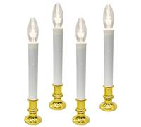 4 Pack Battery Operated LED Window Candles with Timer, Christmas Window Candles Lights with 3V Ultra-Bright LED Clear Bulbs for Indoor Windows Mantels Christmas Decor, 4 Suction Cups- Polished Brass