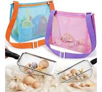 4 Pack Beach Sand Scoop with Mesh Bag, Stainless Steel Sand Sifter Shovel for Shell Collecting, Metal Sand Scoop with Adjustable Strap for Beach Trips, Seaside Collecting