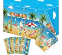 4 Pack Beach Theme Party Tablecloth Aloha Luau Hawaiian Birthday Party Table Cloth Flamingo Surfboard Table Cover Disposable Pool Party Decorations for Baby Showers Seaside Beach Pool Party 86×51 In