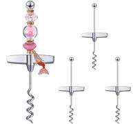 4 Pack Beadable Corkscrew Wine Bottle Opener with Blank Handle for Beads Pandents Charms DIY Travel Wine Cork Remover for Bar Restaurant Kitchen