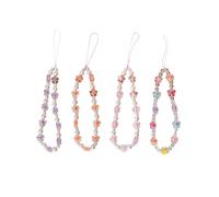 4 Pack Beaded Phone Bracelet Straps Crystal Butterfly Flower Pearl Phone Charms Straps Colorful Acrylic Beaded phone accessories Wrist Handmade Mobile Phones Chain for Women Anti-Lost Lanyard