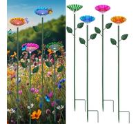 4 Pack Bee Watering Station, Bee Cups for Garden Metal Bee Water Feeder with Flower Design, Colorful Butterfly Bath Bowl Bee Cups for Outdoor Garden Yard Decor (Rose red, Golden Yellow, Green, Blue)