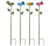 4 Pack Bee Watering Station for Garden Iron Bee Watering Cups with Glass Marble and Flower Design Flower Stakes Bird Feeders Bird Drinking Cup for Outdoor Beehive Grassland Flowerpot Accessory