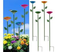 4 Pack Bee Watering Station, Metal Bee Feeder Cups with Colorful Flower Design,Butterfly Bee Bath Bowl for Outdoor Garden Yard Decor