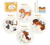 4 Pack Beginner Embroidery Kits for Adults DIY Starter Kit with,cross stitch kits for beginners,Stamped Patterns,Embroidery Hoop,Colorful Threads,Tools,Step by Step Instructions & Video Tutorial