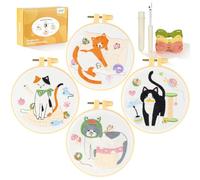 4 Pack Beginner Embroidery Kits for Adults DIY Starter Kit with,cross stitch kits for beginners,Stamped Patterns,Embroidery Hoop,Colorful Threads,Tools,Step by Step Instructions & Video Tutorial