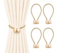 4 Pack Beige Magnetic Curtain Tiebacks - 50 cm Braided Cotton Rope Curtain Holdbacks with Strong Magnetic PP Ends, No Drill Adjustable Drape Ties for Bedroom Living Room Office Windows