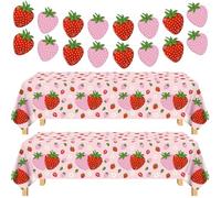 4 Pack Berry First Birthday Decor Strawberry Tablecloth Berry Sweet One Disposable Table Cloth Strawberry Banner for Girls Strawberry Themed Party Baby Shower Fruit Party Hanging Supplies