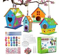 4 Pack Bird House Crafts for Kids Ages 5-8 8-12, Buildable DIY Birdhouse Kit for Children to Build, Art Craft Wooden Toys, Craft Projects with Paint,Brushes,Draw Board, Children's Day Gift Boy Girl