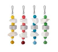 4 Pack Bird Toy with Cuttlebone, Bird Beak Grinding Stone Parrot Chewing Toys with Bell, Bird Cage Accessories Parrot Lava Block Calcium Stone for Parakeet Cockatiel Conure Hamster Chinchilla Rabbit