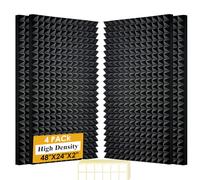 4 Pack Black Acoustic Foam Panels,48x24x2 Inch Sound Proof,High Density Soundproof Wall Panels,Fireproof Cancelling Foam Studio (Black, 4 PCS)