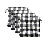 4 Pack Black and White Buffalo Plaid Chair Cushions, 17x16.5in Checked Seat Pads with Ties for Dining, Kitchen, Outdoor Patio Chairs(Black)