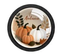 4 Pack Black Cabinet Knobs, Hello Autumn Pumpkin Drawer Knob Cupboard Handles with 2 Sizes Screws, Round Single Hole for Kitchen, Dresser, Wardrobe, Chest of Drawers, Furniture