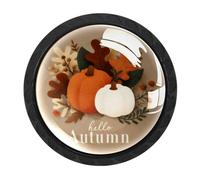 4 Pack Black Cabinet Knobs, Hello Autumn Pumpkins Drawer Knob Cupboard Handles with 2 Sizes Screws, Round Single Hole for Kitchen, Dresser, Wardrobe, Chest of Drawers, Furniture