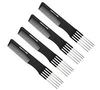 4 Pack Black Carbon Lift Teasing Combs with Metal Prong Anti-static Black Carbon Comb with Stainless Steel Lift (Style A)
