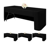 4 Pack Black Fitted Table Cover, Open Back Polyester Tablecloth for 6ft Rectangular Folding Table, Washable Fabric and Wrinkle Resistant Tablecloths for Party, Wedding, Banquet, Trade Show