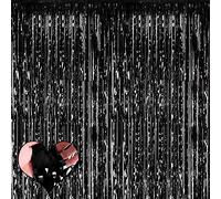 4 Pack Black Fringe Curtain Backdrop, 3.2Ft x 8.2Ft Metallic Tinsel Foil Fringe Streamers Curtains Background for Photo Booth Birthday Wedding Baby Shower Party Thanksgiving Christmas Decorations
