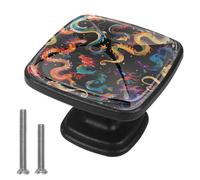 4 Pack Black Kitchen Cabinet Square Knob Single Hole Cabinet Hardware for Dresser Drawer Pulls and Knobs, Dragon Pattern