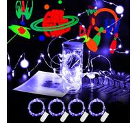 4 Pack Black Light Fairy Lights Battery Operated UV Black String Lights Waterproof Silver Wire 7 Ft 20 Led Firefly Starry Moon Lights for DIY Glow Party Body Paint Halloween Décor