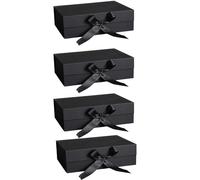 4 Pack Black Magnetic Gift Boxes with Lids 10.3x7.5x3.2in,Magnetic Folding Gift Box Silk Ribbon Makeup Cosmetic Box Reusable Black Gift Boxes Perfect for Bridesmaid Gifts Easy to Assemble Magnetic Pac