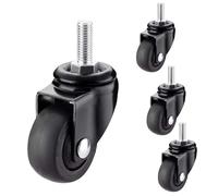 4 Pack Black Threaded Stem Caster Wheel,1/1.25 Inch Swivel Castors Wheels,360° Quiet Rotation Wheel,Metric Size M6x15/M8x15mm,TPE Rubber Replacement Casters,for Furniture,Outdoor Grill (1.25in M6x15)