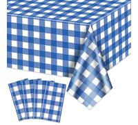 4 Pack Blue Gingham Tablecloths, Blue and White Checkered Tablecloths 86.6 x 51.2 Inches Gingham Table Covers Rectangular Waterproof Picnic Table Covers for Birthday Party Holiday Outdoor Supplies