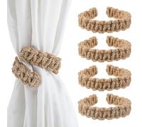 4 Pack Boho Curtain Tiebacks Braided Curtain Holdbacks Tie Backs Holders Rustic Rope Pull Backs for Sheer/Light Weight Drapes of Home Office Bedroom Window