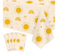 4 Pack Boho Sun Birthday Tablecloths - Boho Hippie Sunshine Table Covers Rainbow Groovy Tablecloths Retro Hippie Table Covers 60s 70s Boho Themed Groovy Party Decorations 51 X 86 IN