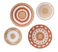 4 Pack Boho Wall Basket Decor, Seagrass Rattan Wicker Wall Decor, Round Handmade Hanging Rustic Elegant Wall Art for Farmhouse Living Rooms Bedrooms Display Kitchen Home(Muilticolor)