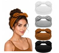 4 Pack Bow Headbands Wide Elastic Hair Wrap Neutral Office Hair Accessory