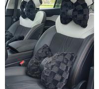 4 pack Bow-Shaped Lumbar Support Pillow and Car Headrest Neck Pillow Set, Car Seat Cushions for Driver Seat, Office Chair, Wheelchair, Bow Cushion, Lumbar Support, Car Interior Decor (Black)