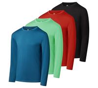 4 Pack: Boys Girls Youth Long Sleeve Base Layer Shirt Football Skins Rugby Compression Running Training Plain Teen Active Wear Athletic Quick Dry-Fit Crew Undershirt Tee Top Kids -Set 9, Medium