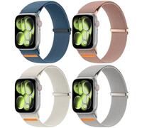 4 Pack Braided Solo Loop Strap for Apple Watch Straps 42mm 44mm 45mm 46mm 49mm, Adjustable Nylon Stretchy Elastic Sport Band for iWatch Series 11 10 9 8 7 6 5 4 3 2 1 SE Ultra, Women Men 4-PACK 04