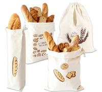 4 Pack Bread Bags for Homemade, Bread Linen Bread Bag to Keep Bread Fresh Food Storage Bag for Onion Potato Vegetable Baguette 2 Sizes 38 X 31 cm, 64 X 16 cm