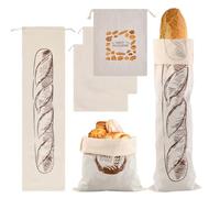 4 Pack Bread Storage Bags, Bread Bags for Homemade Bread, Reusable Linen Bread Bag, Natural Large Storage for Artisan Bread, Keep Breads Fresh