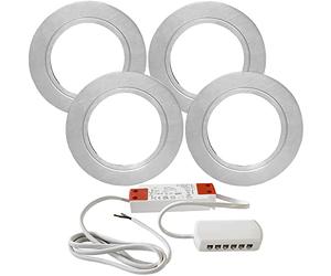 4 Pack | Bright 2.6W LED Under Cabinet Spot Lights & Driver Kit | Chrome & Natural White | Recessed Flush Mounted Fitting | Kitchen Worktop Countertop Cupboard Unit Down Light | Modern Round Lighting
