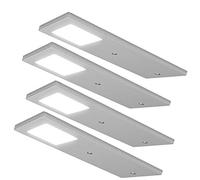 4 Pack | Bright 5W LED Low Profile Under Cabinet Panel Spot Lights & Driver Kit | Aluminium & Natural White | Kitchen Worktop Countertop Cupboard Unit Down Light | Modern Slim Lighting Fitting